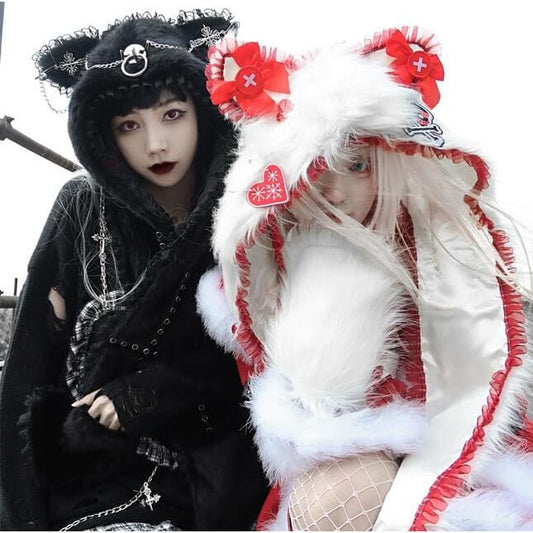 Punk Metal Cat Ear Plush Warm Windproof Cap Scarf BM095