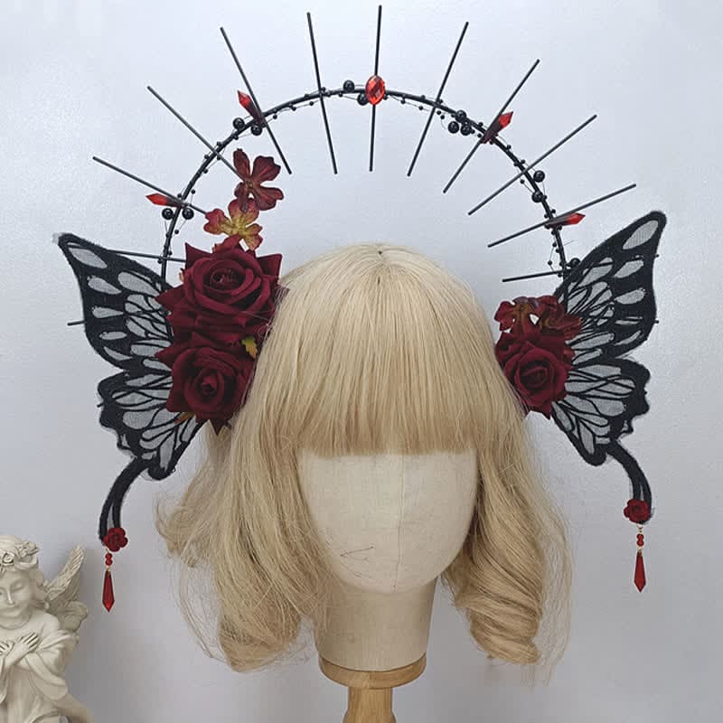 Punk Virgin Halo Rose Moth Butterfly Hair Accessory - Black