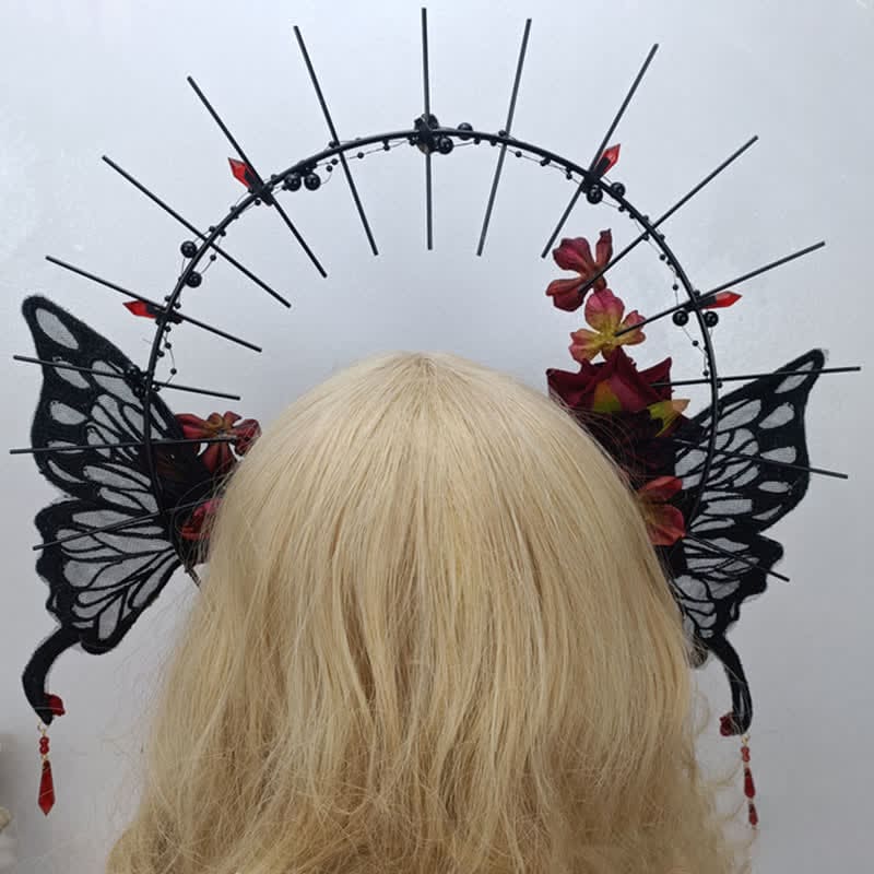 Punk Virgin Halo Rose Moth Butterfly Hair Accessory - Black