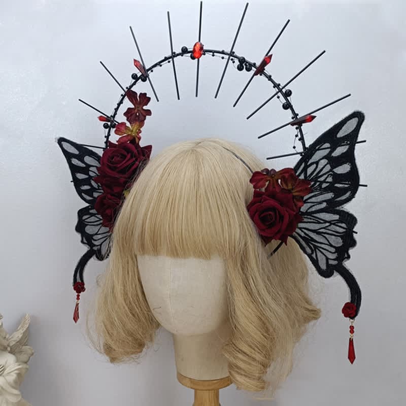 Punk Virgin Halo Rose Moth Butterfly Hair Accessory - Black