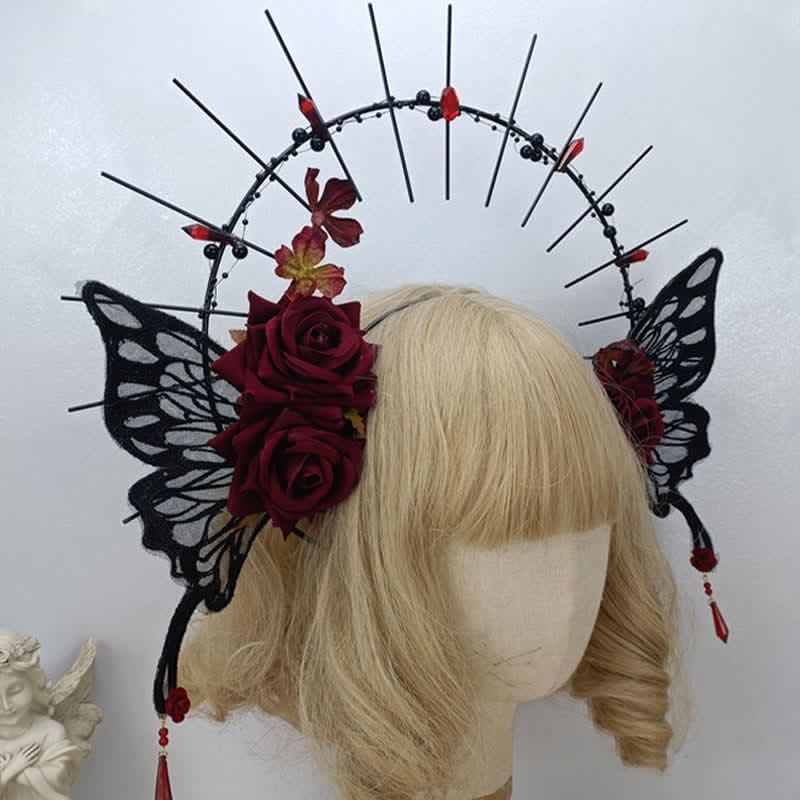 Punk Virgin Halo Rose Moth Butterfly Hair Accessory - Black