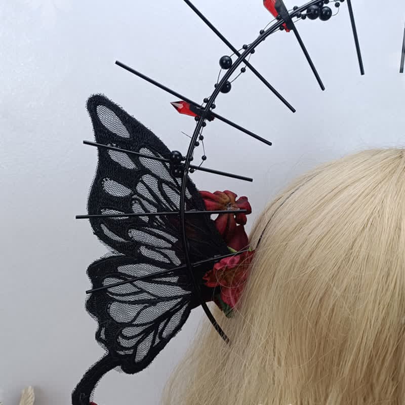 Punk Virgin Halo Rose Moth Butterfly Hair Accessory - Black