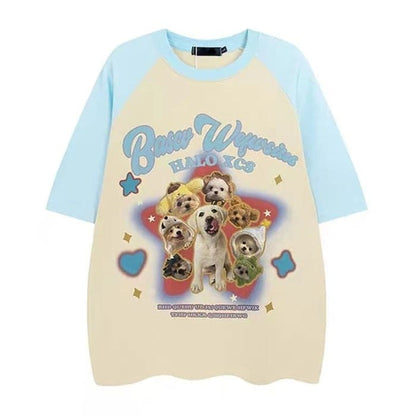 Puppy Oversized Graphic Tee - M / Blue - T-Shirts