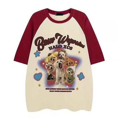 Puppy Oversized Graphic Tee - M / Red - T-Shirts