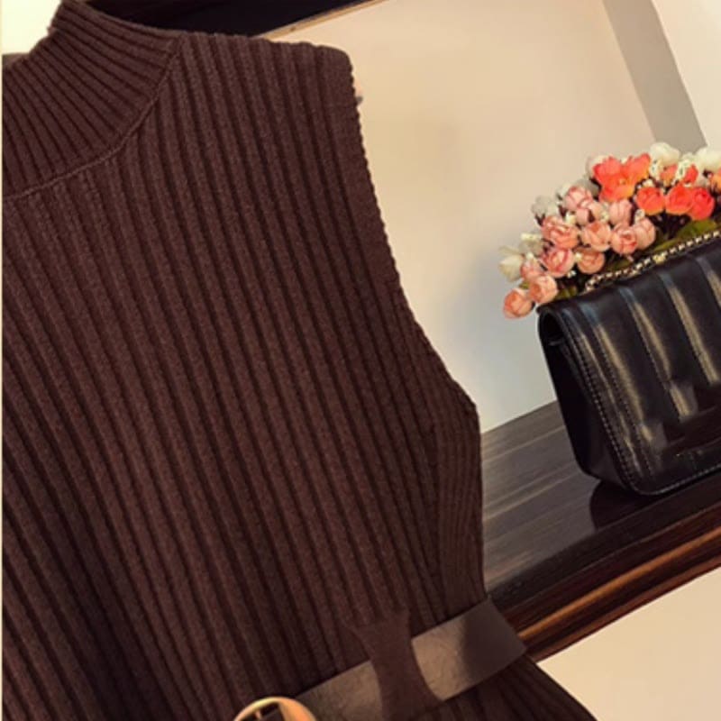 Pure Color Belted Vest Shirt Pants Three Piece Set