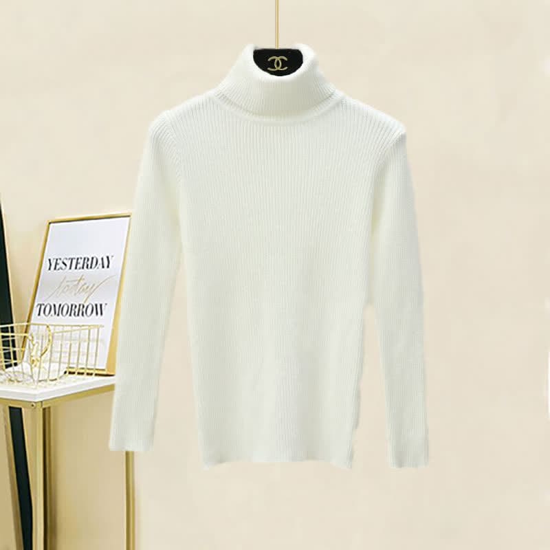 Pure Color Coat Turtleneck Sweater Loose Pants - Sweater / M