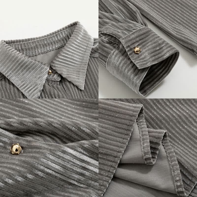 Pure Color Lapel Pleuche Shirt Workwear