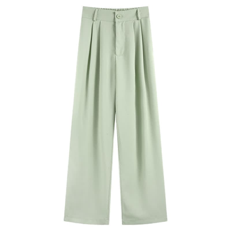 Pure Color Wide Leg Drape Suit Pants - Green / General