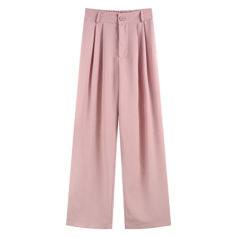 Pure Color Wide Leg Drape Suit Pants - Pink / General