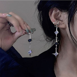 Purple and Black Long Metalic Earring ON1433 - Asymmetry