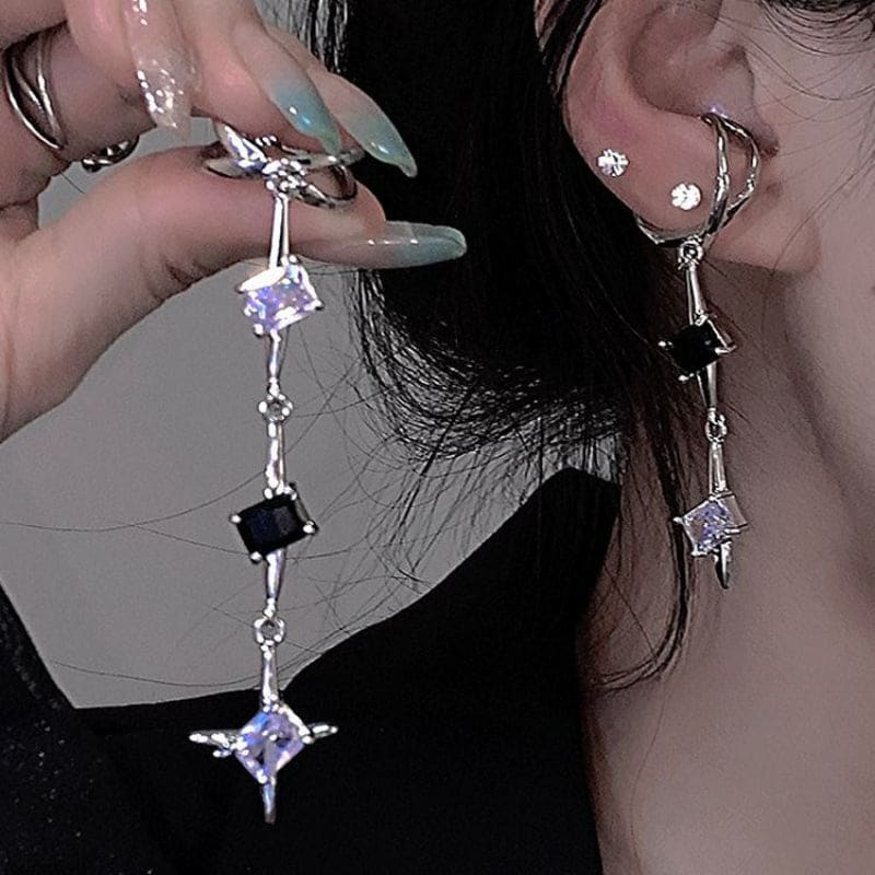 Purple and Black Long Metalic Earring ON1433 - Asymmetry