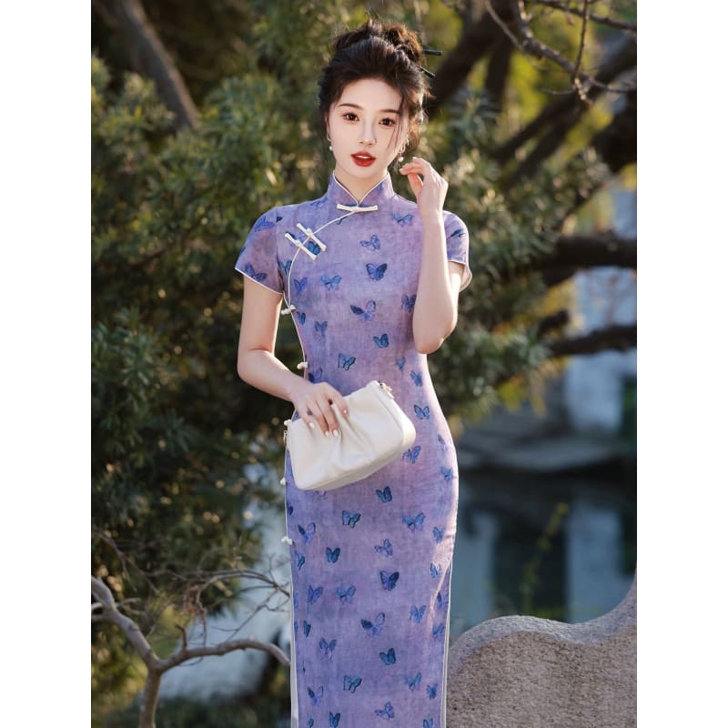 Purple Butterfly Cheongsam - Female Hanfu