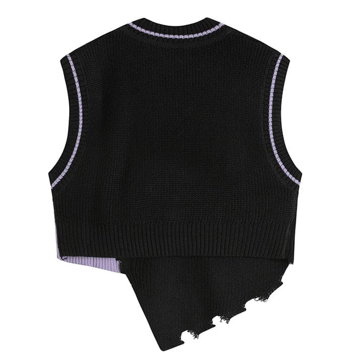 Purple Flowers Knit Vest - Free Size / Black/purple - Vest