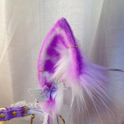 Purple Furry Fox Ears Tail Paw Headband Accessory