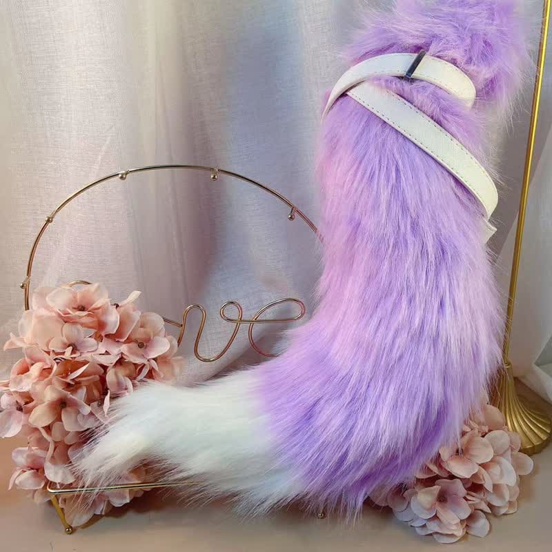 Purple Furry Fox Ears Tail Paw Headband Accessory - Tail