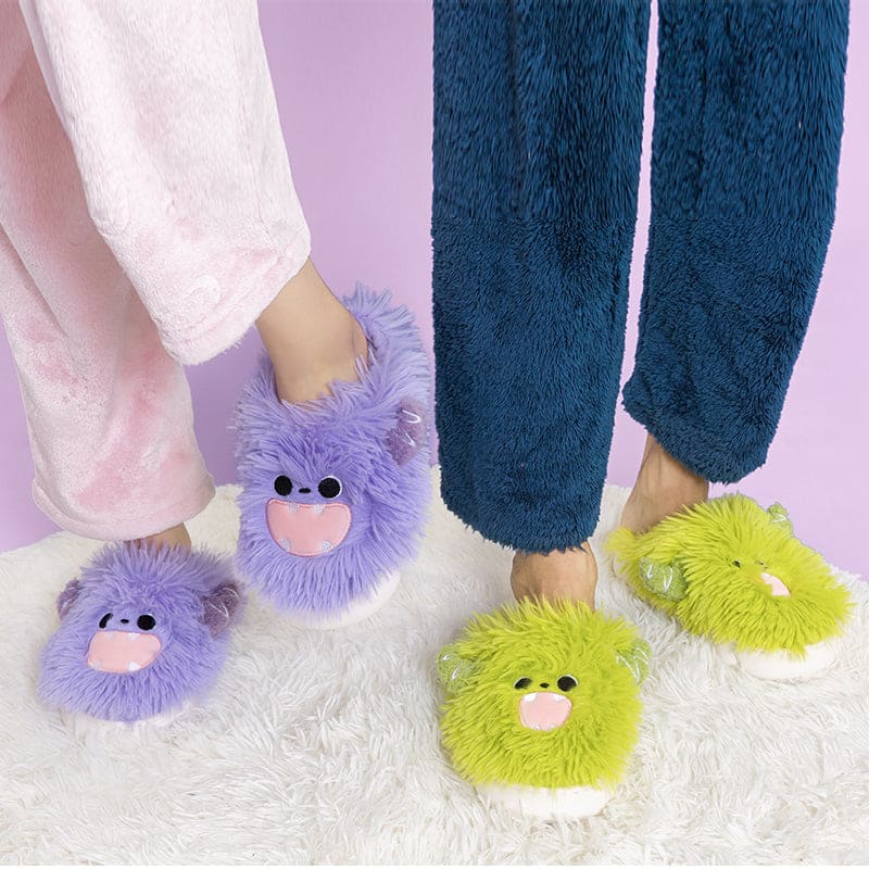 Purple Green Kawaii Monsters Slippers