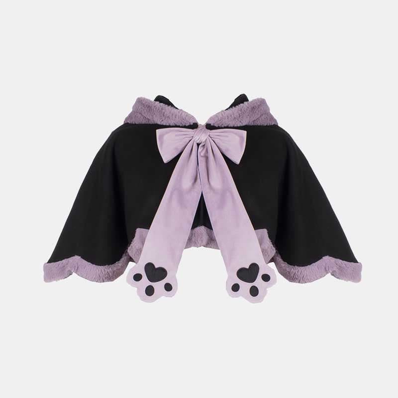 Purple Long Bunny Ears Hooded Bowknot Plush Short Cape