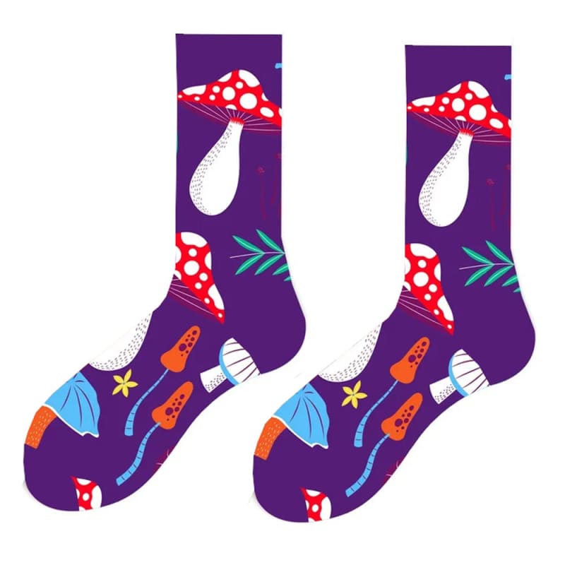 Purple Mushroom Print Socks - Standart / Purple - Socks