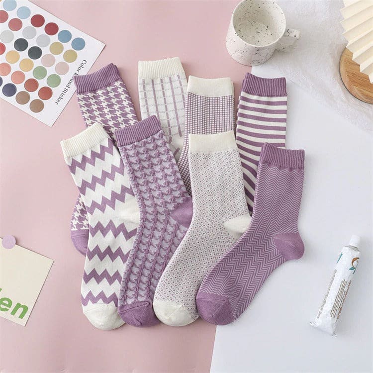 Purple Striped Pattern Socks - Socks