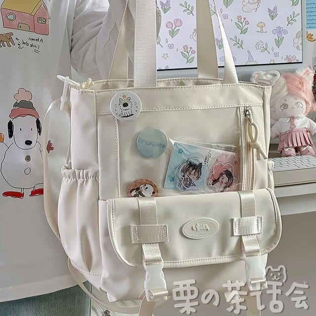 PVC Panel Buckled Tote Bag / Bag Charm / Set