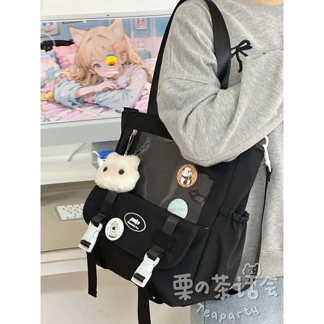 PVC Panel Buckled Tote Bag / Bag Charm / Set - With Cat