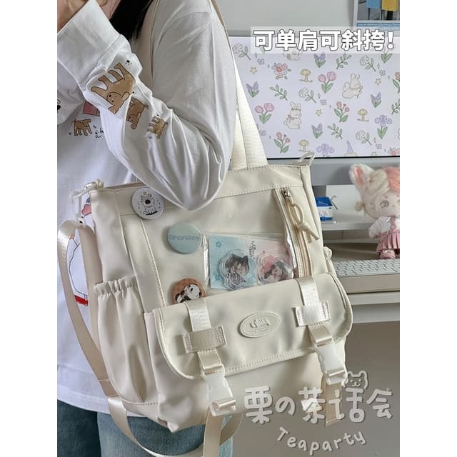 PVC Panel Buckled Tote Bag / Bag Charm / Set - Without Bag