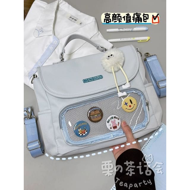 PVC Panel Flap Messenger Bag - With White Ball Charm - Airy