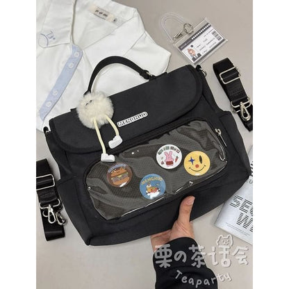 PVC Panel Flap Messenger Bag - With White Ball Charm