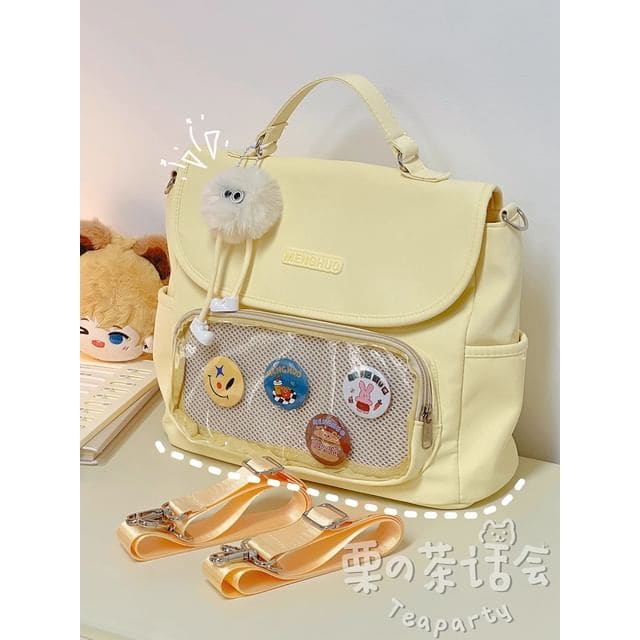 PVC Panel Flap Messenger Bag - With White Ball Charm