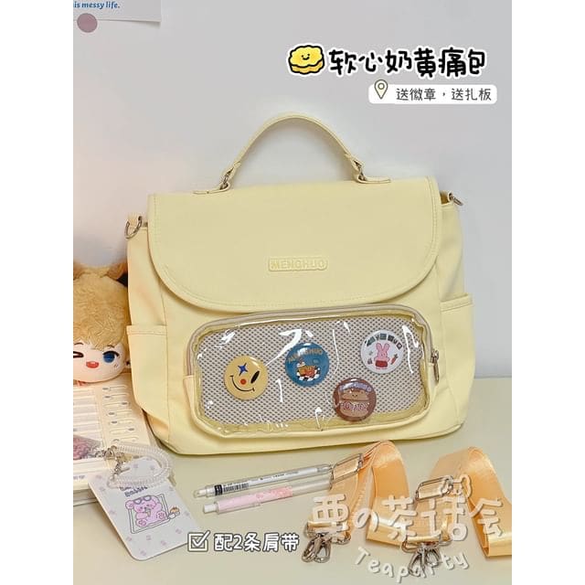 PVC Panel Flap Messenger Bag - Without Charm - Light Yellow