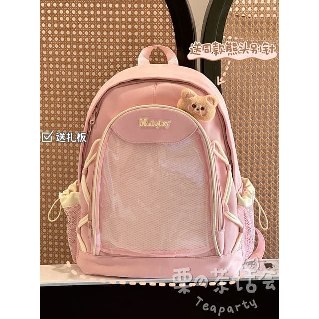 PVC Panel Laptop Backpack / Badge / Bag Charm / Set - Pink