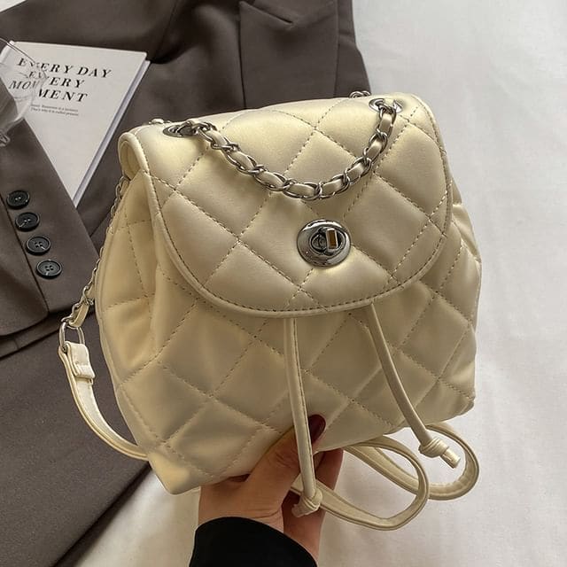 Quilted Drawstring Flap Backpack - Off-White / One Size