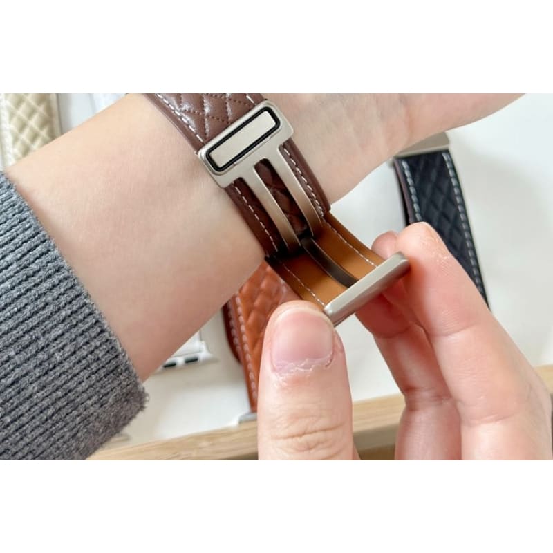 Quilted Faux Leather Magnetic Apple Watch Band