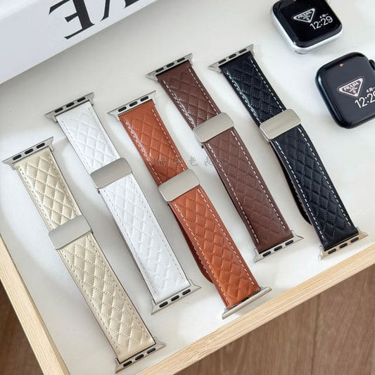 Quilted Faux Leather Magnetic Apple Watch Band