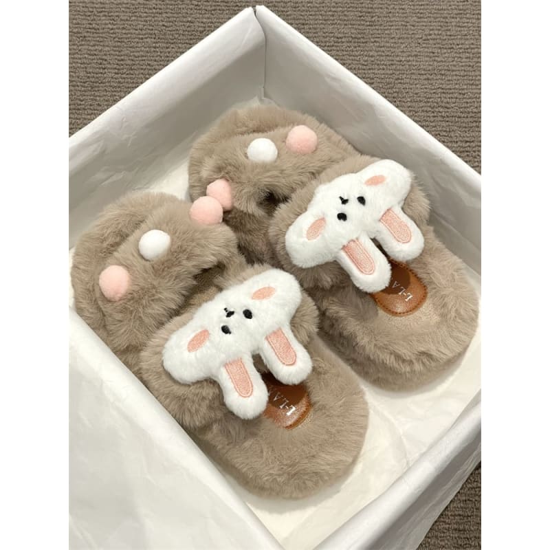 Rabbit Accent Fluffy Slide Sandals