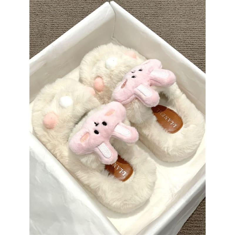 Rabbit Accent Fluffy Slide Sandals