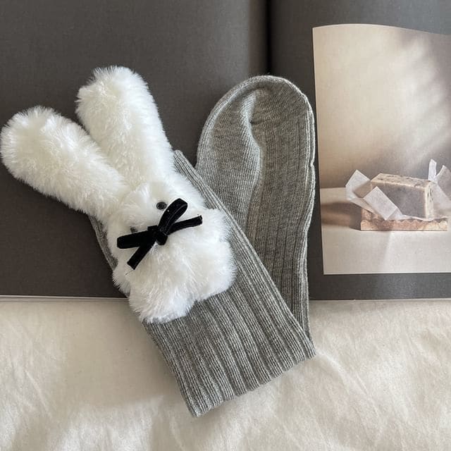 Rabbit Accent Socks - Light Gray / One Size