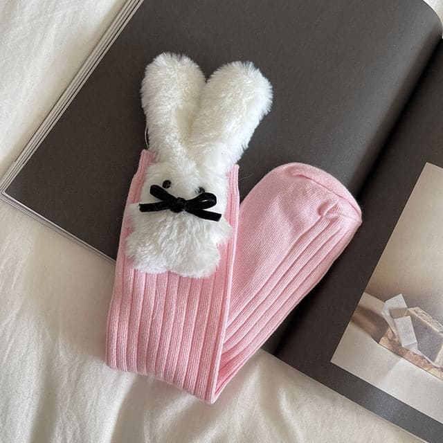 Rabbit Accent Socks - Pink / One Size