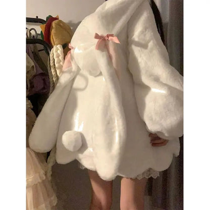 Kawaii Aesthetic Y2K Cute Fairy Rabbit Bunny Ears Plush Coat MK Kawaii Store