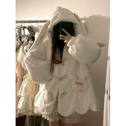 Kawaii Aesthetic Y2K Cute Fairy Rabbit Bunny Ears Plush Coat MK Kawaii Store