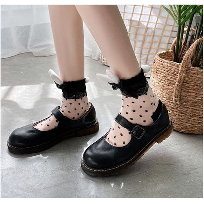 Rabbit Ear Ribbon Bow Accent Mesh Socks