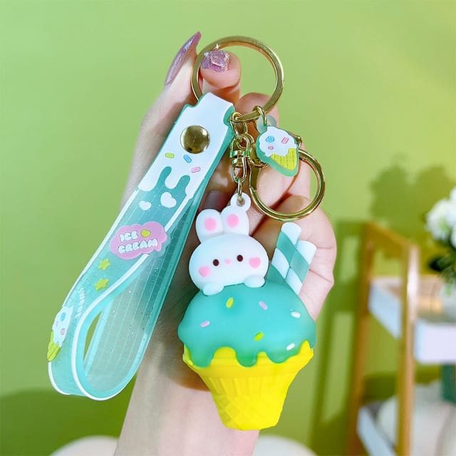 Rabbit Ice Cream Bag Charm Keyring - Green / One Size