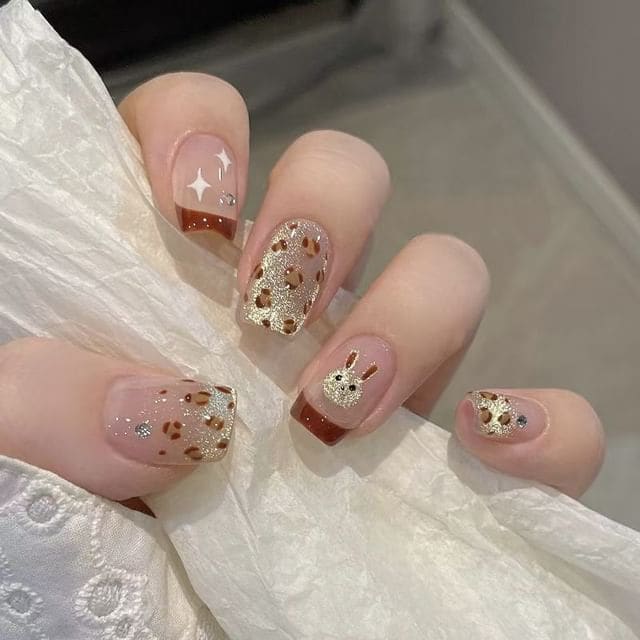 Rabbit Leopard Print Press On Nail - S61 - Leopard & Rabbit