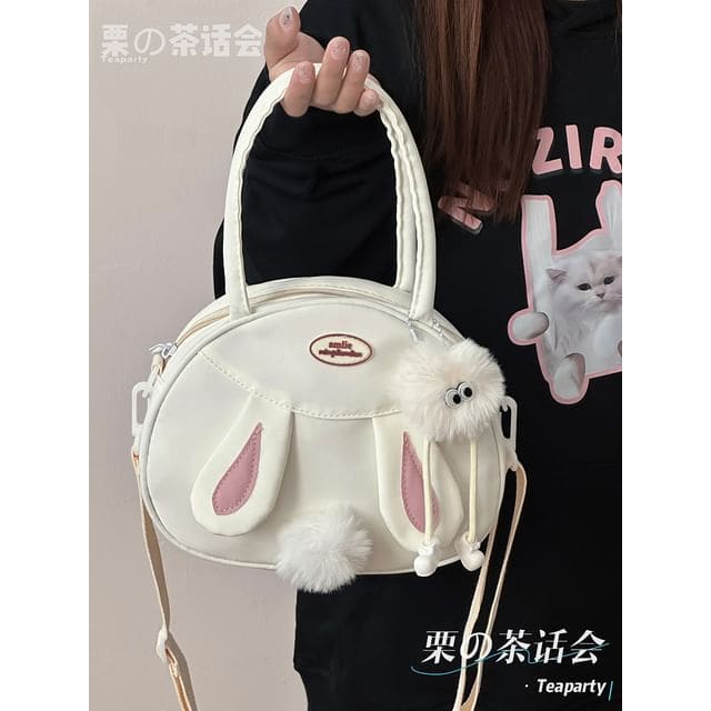 Rabbit Pom Pom Tote Bag - With White Ball Charm - Off-White