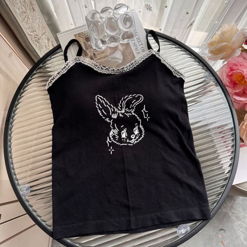 Rabbit Print Lace Trim Camisole Top