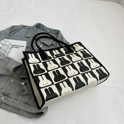 Rabbit Print Tote Bag - Black / One Size