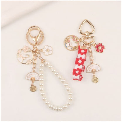 Rabbit Sakura Strap / Faux Pearl Bag Charm Keyring (Various