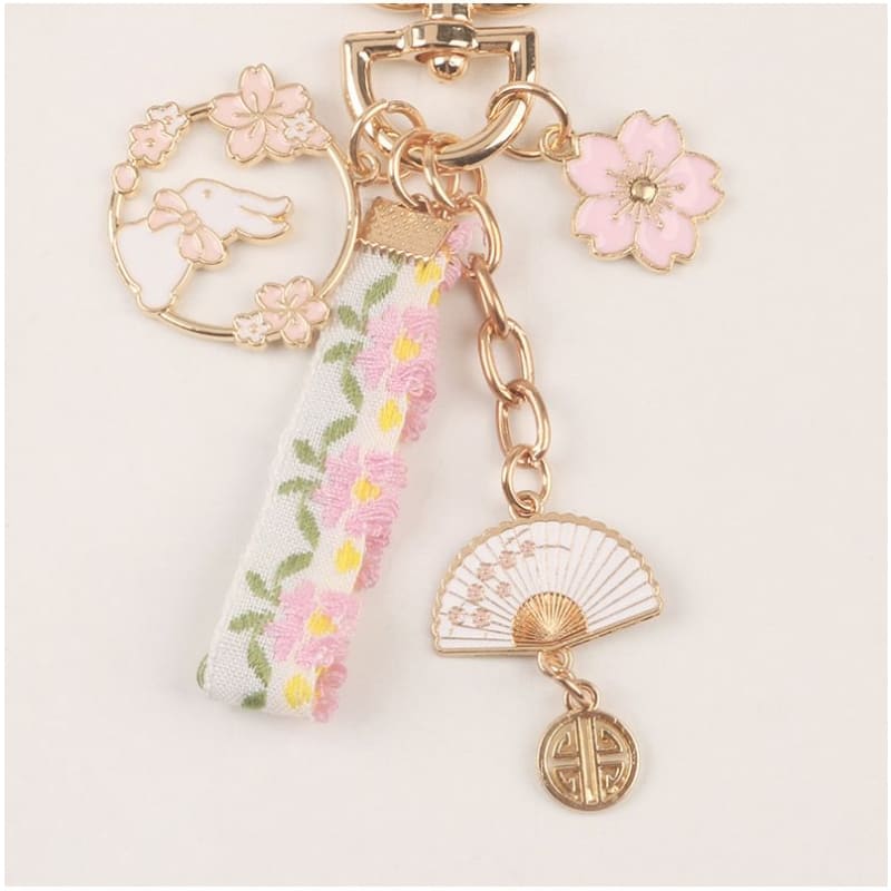 Rabbit Sakura Strap / Faux Pearl Bag Charm Keyring (Various