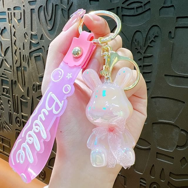 Rabbit Strap Bag Charm Keyring - Rabbit - Pink / One Size