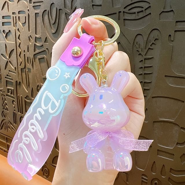 Rabbit Strap Bag Charm Keyring - Rabbit - Purple / One Size